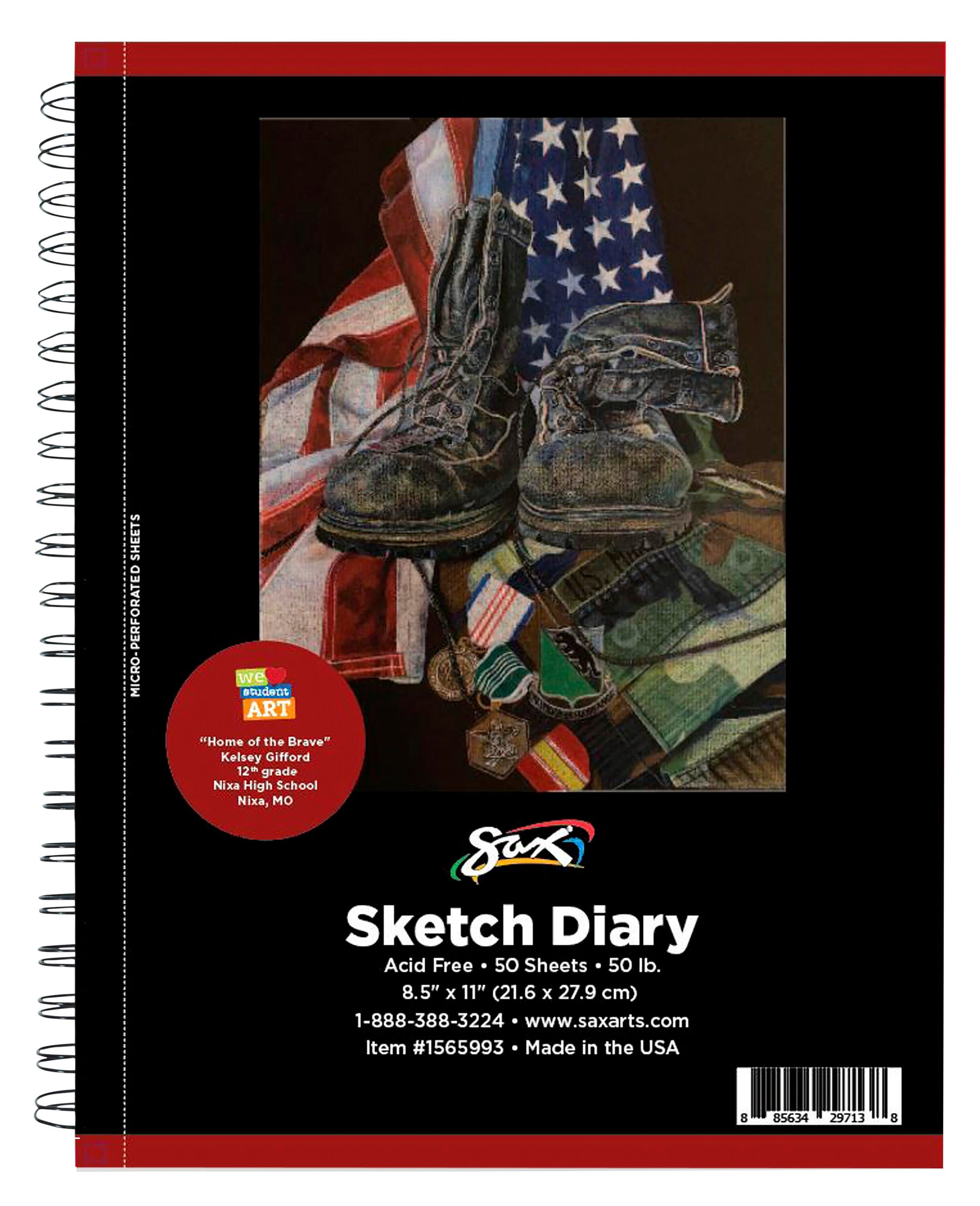 Sax Spiral Binding Sketch Diary Notebook with Decorative Cover, 50 lb, 8-1/2 x 11 Inches, 50 Sheets 1565993
